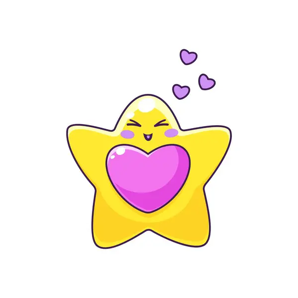Personagem Kawaii Estrela Dos Desenhos Animados Com Amor Coração Beijos — Vetor de Stock