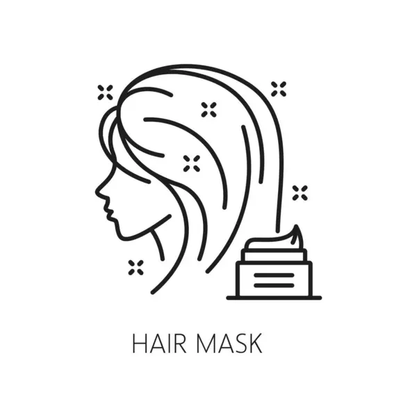 Healthy Hair Care Mask Treatment Outline Icon Woman Beauty Styling — Stock Vector