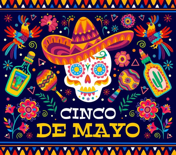 Cinco Mayo Mexican Holiday Banner Vector Greeting Card Colorful Sugar — Stock Vector
