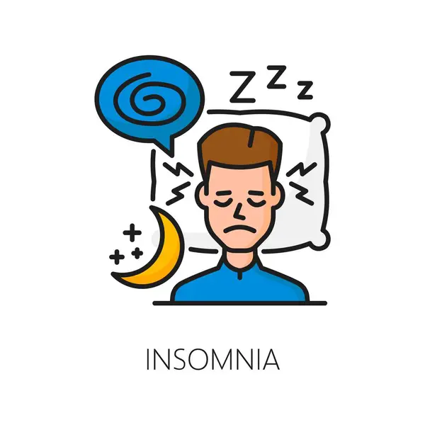 stock vector Insomnia icon of hematology or anemia symptoms and disease of iron deficiency, vector color line. Blood low hemoglobin cells and anemia cause of illness and health problem with insomnia