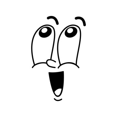 Çizgi film komedisi harika. Duygularla yüzleşmek ve geniş gözlü ve ağzı olan sevimli emoji karakteriyle şaşkınlık ve hayranlığı yakalamak. Şaşırmanın ya da şaşkınlığın yüz ifadesi.