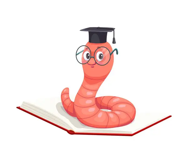 Personagem Bookworm Desenhos Animados Boné Estudante Vetor Isolado Engraçado Personagem — Vetor de Stock