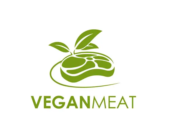Vegan Meat Steak Plant Beef Icon Isolated Vector Emblem Green — Stock Vector