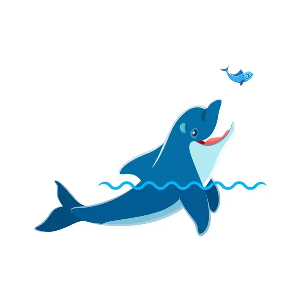 Desenhos Animados Personagem Golfinho Bonito Mar Engraçado Oceano Animal Vetor — Vetor de Stock