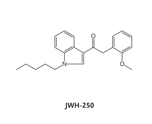 Jwh 250 Gyógyszer Molekula Képlet Kémiai Szerkezet Szintetikus Vagy Szerves — Stock Vector