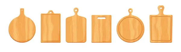 Cartoon Wooden Kitchen Chopping Boards Vector Food Cooking Tools Isolated — Stock Vector