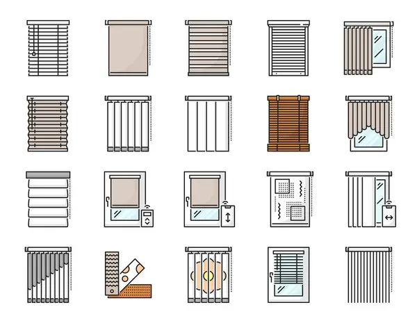 Window Blind Curtain Jalousie Icons Vector Thin Line Shades Shutters — Stock Vector