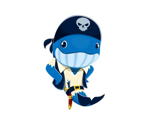 Cartoon Walvis Dier Piraat Zeeman Karakter Corsair Zeeman Vector Onderwater — Stockvector