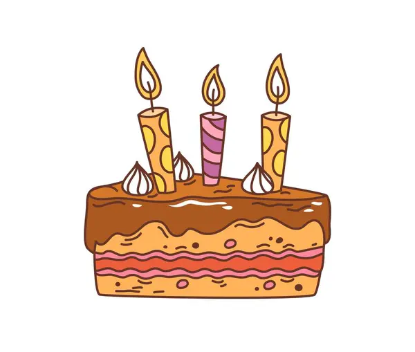 Pastel Vacaciones Retro Dibujos Animados Con Velas Cumpleaños Pieza Vectorial — Vector de stock
