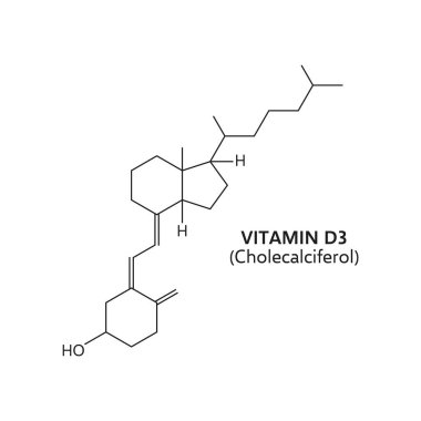D3 vitamini, ya da kolekalciferol, steroid omurgalı bir moleküler yapı sergiler. Bileşimi, kalsiyum emilimi ve kemik sağlığındaki rolü için gerekli olan altıgen halka sistemini içerir.