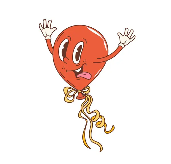 Retro Cartoon Groovy Holiday Balloon Character Isolated Vector Red Vibrant — Stock Vector