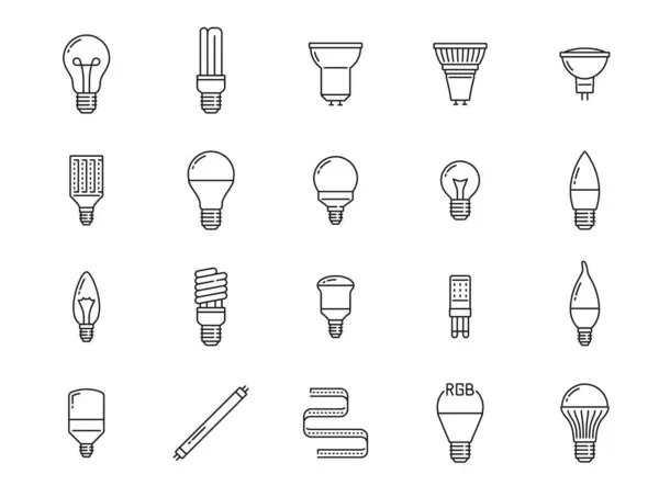 Light Bulb Led Lamp Line Icons Isolated Vector Simple Outline — Stock Vector