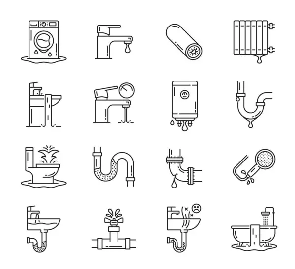 Ikony Instalačních Služeb Instalatérské Nástroje Potrubí Kanalizace Koupelna Sprchové Problémy — Stockový vektor