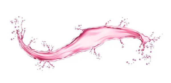 Realistic Pink Water Flow Splash Fresh Vitamin Drink Grapes Wine — Stock Vector