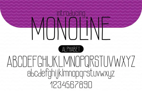 Caratteri Monoline Carattere Tipografico Tipo Disegnato Mano Alfabeto Inglese Alfabeto — Vettoriale Stock