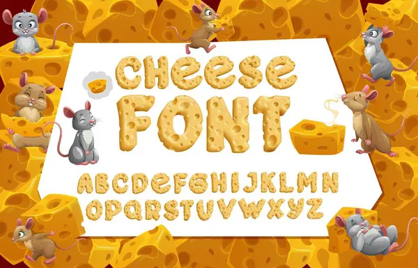 Cheese Font Cheesy Typeface Gouda Cheddar Type Yellow English Alphabet — Stock Vector