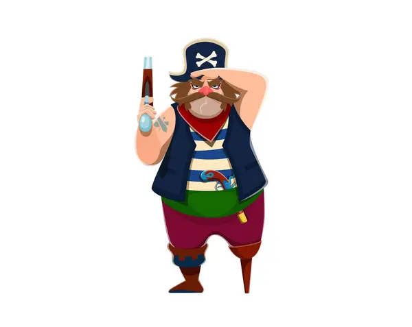 Cartoon Pirata Skipper Personaggio Con Pistola Pistola Vettore Isolato Una Vettoriali Stock Royalty Free