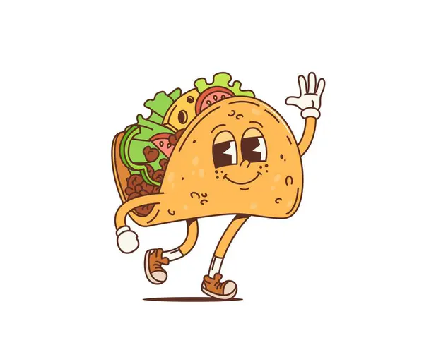 Cartoon Retro Mexicaanse Taco Groovy Karakter Funky Fast Food Vector Rechtenvrije Stockillustraties