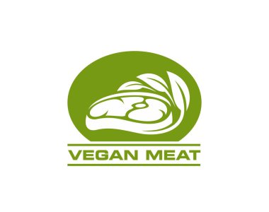 Yeşil yapraklı sebze bifteği ikonu, vejetaryen mutfak sembolü. Sağlıklı organik vegan bifteği ya da eko marketi ya da vegan menüsü için soya ürünleri amblemi