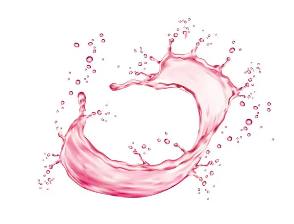Realistic Pink Water Swirl Splash Drops Fresh Vitamin Juicy Drink — Stock Vector
