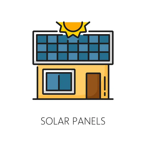Panel Solar Casa Icono Color Línea Delgada Inmobiliaria Esquema Generación — Vector de stock