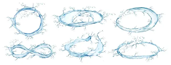 Circle Water Splashes Swirls Isolated Vector Realistic Set Blue Fluid lizenzfreie Stockvektoren