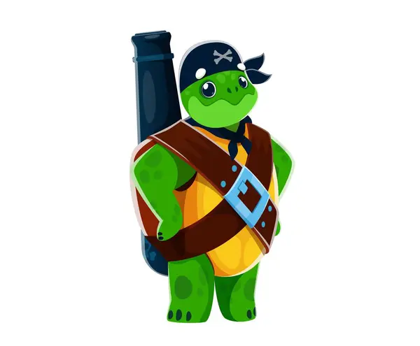 Cartoon Turtle Animal Gunner Pirate Corsair Character Cannon Its Shell 벡터 그래픽