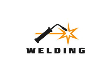 Kaynak simgesi, kaynak aracı ve kıvılcımlar. Tarzlı kaynak makinesiyle izole edilmiş vektör amblemi. Parlak, dinamik kıvılcımlar yayıyor. Endüstriyel metal iş hizmetleri sürecini sembolize ediyor.