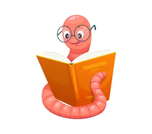 Cartoon Bookworm Character Reading Book Vector Worm Glasses Bookworm Eyeglasses — Archivo Imágenes Vectoriales