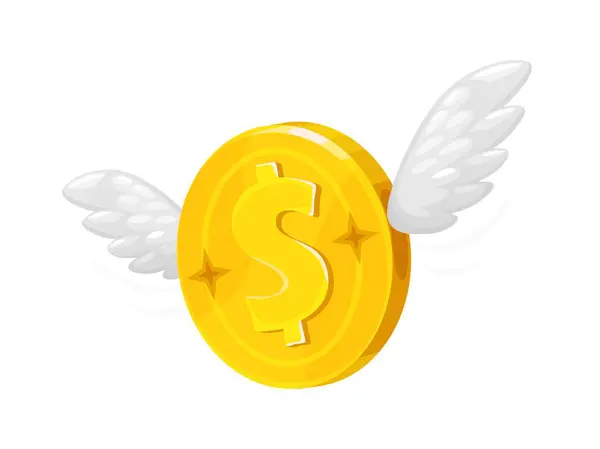 Goldene Münze Auf Flügeln Fliegendes Dollargeld Vektor Symbol Für Casino — Stockvektor