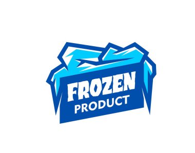 Frozen product icon, vector emblem with crisp, stylized ice crystals, surrounded by frosty icicles, encapsulating the essence of cold, with a cool, modern font beneath, evoking freshness and quality clipart