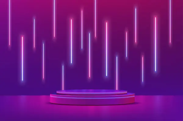 Фиолетовый Неоновый Пьедестал Почета Светящимися Огнями Реалистичный Вектор Пустой Светящейся Векторная Графика