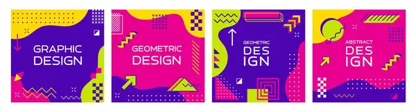Memphis Abstrakte Geometriske Bannere Moderne Firkantede Skabeloner Har Levende Farver Stock-vektor