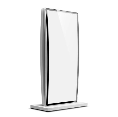 Billboard stand modeli, pos pankart modeli. Münferit gerçekçi 3d vektör açık hava dikey tahtası tanıtımlar, pazarlama sunumları ve reklamlar için boş ekran sunar