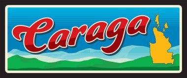 Caraga idari bölgesi, dağlı Filipinler bölgesi. Vektör seyahat plakası, klasik teneke tabela, retro hoş geldin kartı ya da tabela. Alan haritalı eski kart veya mıknatıs