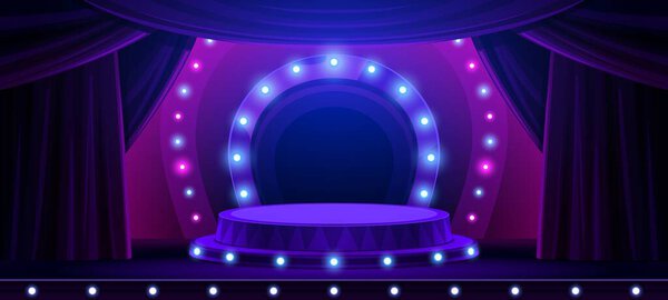 Teatro Circo Entretenimiento Escenario Podio Con Luces Vector Fondo Espectáculo — Vector de stock