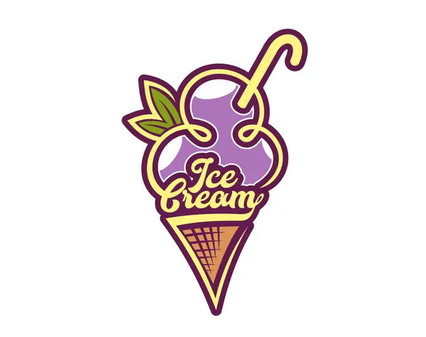 Purple Ice Cream Waffle Cone Icon Gelato Dessert Gelateria Sign Stock Vector
