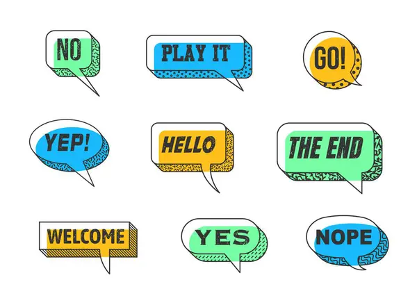 Memphis Speech Bubbles Isolated Vector Set Vibrant Dialog Clouds Featuring Vector Graphics