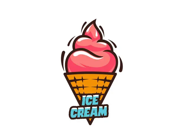 Ice Cream Waffle Cone Icon Gelato Dessert Gelateria Sign Line — Stock Vector