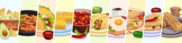 Kolase Makanan Masakan Meksiko Tex Mex Makanan Minuman Dan Makanan Stok Ilustrasi 