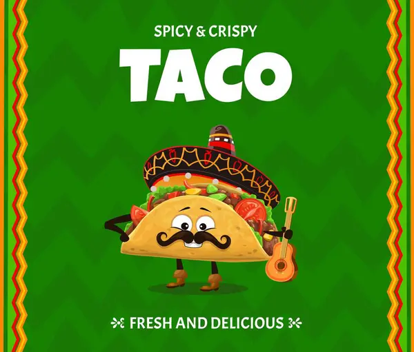 Cartoon Taco Karakter Voor Mexicaanse Keuken Tex Mex Menu Vector Rechtenvrije Stockvectors