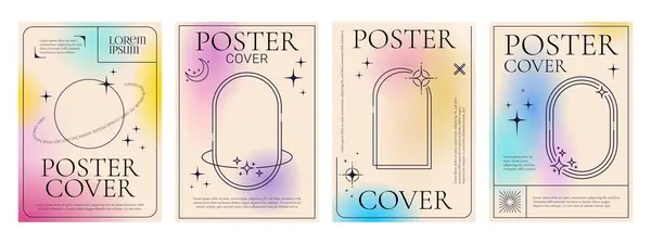 Aesthetic Gradient Y2K Posters Cover Templates Line Frames Vector Backgrounds Royalty Free Stock Vectors