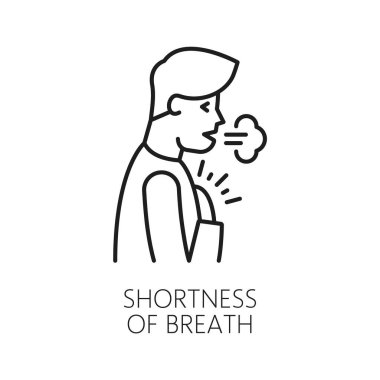 Nefes anemisi belirtileri, vektör fiziksel hastalık veya hematoloji. Nefes darlığı çeken bir adam ellerini göğsüne bastırıyor. Anemi belirtisi, solunum yetmezliği.