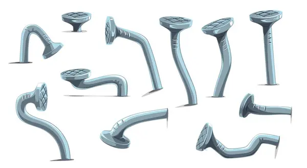 Metal Bent Wall Nails Hobnails Hammer Pins Iron Heads Cartoon Vettoriali Stock Royalty Free