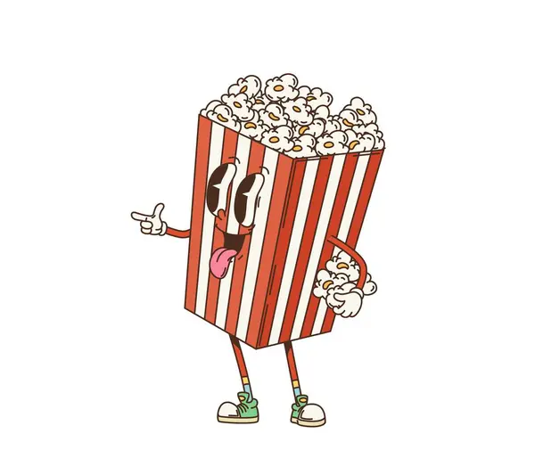 Cartoon Groovy Popcorn Bucket Retro Character Funny Face Vector 70S Stock Illustration