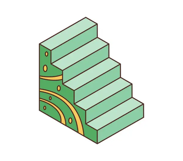 Green Stairs Retro Groovy Element Symbol Isolated Vector Ladder Vintage Стоковый вектор