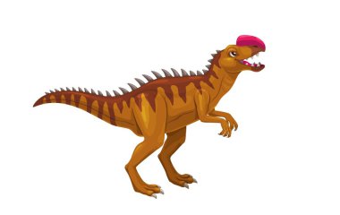 Çizgi film dinozoru Monolophosaurus ya da çocuklar için dinozor karakteri Jurasik koleksiyonu, soyu tükenmiş sürüngen vektörü. Çocuklar için çizgi film Monolophosaurus dinozoru tarih öncesi sürüngenler çalışması veya arkeoloji oyunu