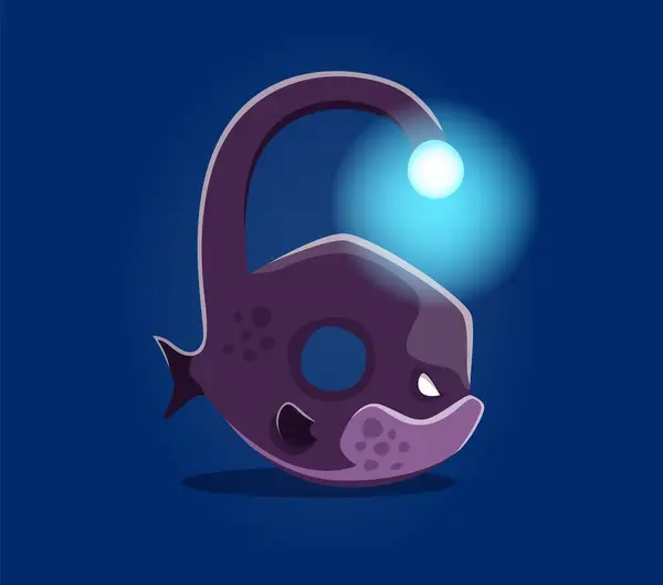 Underwater Sea Animals Font Undersea Type Number Anglerfish Cartoon Vector Gráficos Vetores