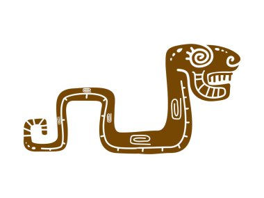 Karmaşık desenli Yılan Maya Aztek totemi sembolü. Değişimin, yeniden doğuşun ve yenilenmenin izole edilmiş vektör sürüngen işareti, somut bilgelik, canlılık ve yeraltı dünyasının temel güçleri.