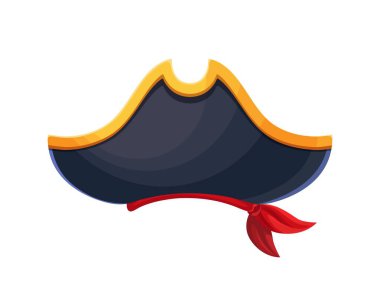 Korsan ve korsan denizci bandanası ve Kaptan Tricorn şapkası, vektör karnaval kostümü. Korsan kaptan ya da denizci trikorne şapkalı çocukların fotoğraf kabini maskesi.